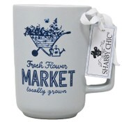 Wholesale - Debossed Flower Cart and "Fresh Flower Market Locally Grown" Tall Mug Shabby Chic C/P 36, UPC: 195010132923